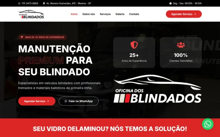 Oficina dos Blindados - Landing Page feito pela Tecnolhar