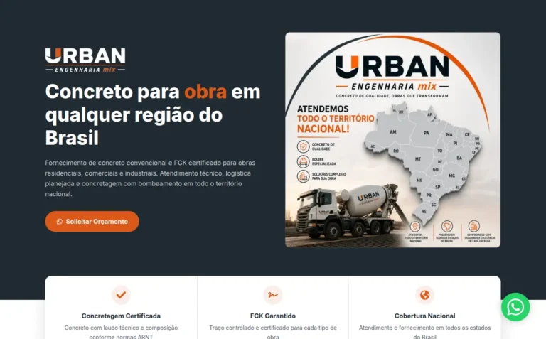 Urban Engenharia Mix - Landing Page feito pela Tecnolhar